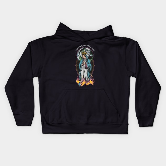 Pray mother earth illustration Kids Hoodie by Mako Design 